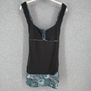 Free People VTG Long Tank Top Size L Gray Blue Peacock 90s Y2K Bohemian Tunic